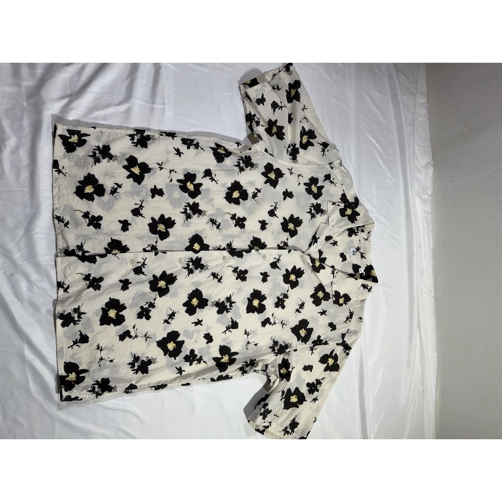 Uniqlo Mens Floral Short Sleeve Button Down Shirt White Black Yellow Small